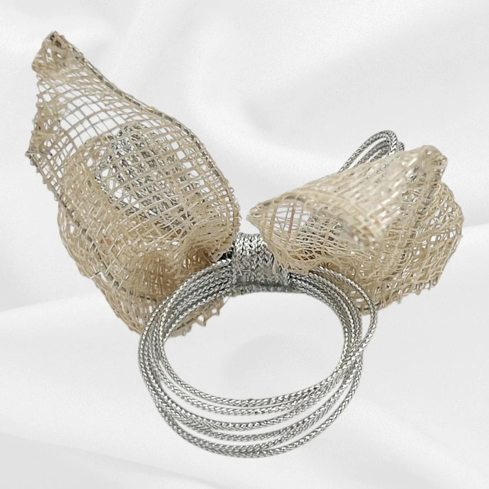 Rustic Burlap & Silver Wire Bow Napkin Rings  Set of 6‎ Farmhouse Shabby Chic